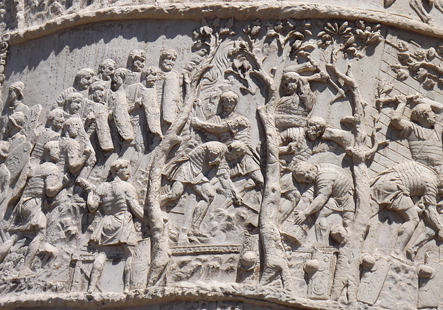 Detail of a Scene of Cutting Down Trees on the Column of Trajan in Rome, July 2012