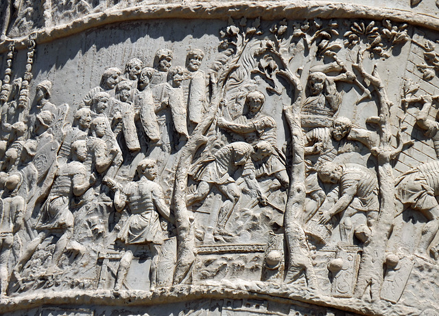 Detail of a Scene of Cutting Down Trees on the Column of Trajan in Rome, July 2012