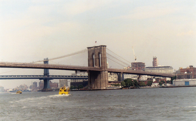 View of the Brooklyn Bridge from the South Street Seaport's Pier 17, July 2006