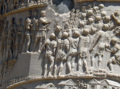 Detail of a Scene of the Emperor Addressing his Troops on the Column of Trajan in Rome, July 2012