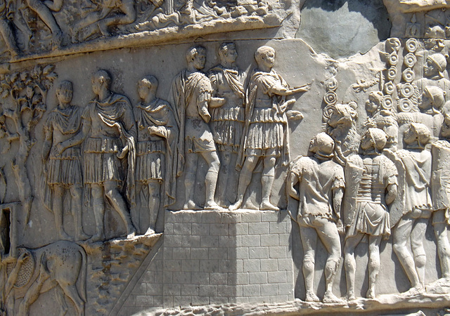 Detail of a Scene of the Emperor Addressing his Troops on the Column of Trajan in Rome, July 2012