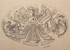 Drawing of the Shell Engraved with Winged Female Deity in the Metropolitan Museum of Art, November 2010