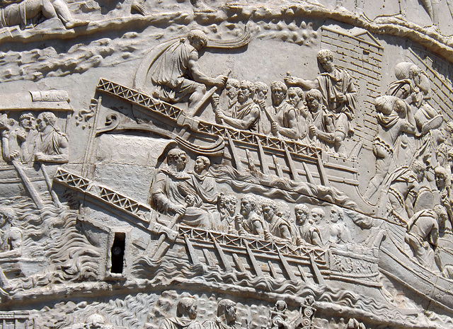 Detail of a Scene with Ships on the Column of Trajan in Rome, July 2012