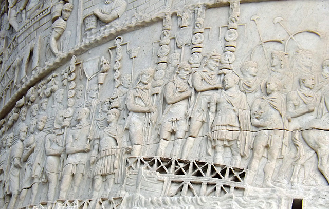 Detail of a Scene with Standard Bearers on the Column of Trajan in Rome, July 2012