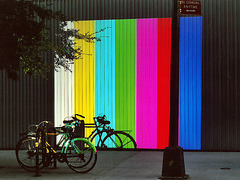 PowerPoint Colors Projected on the Wall of MoMa's Garden, Sept. 2006