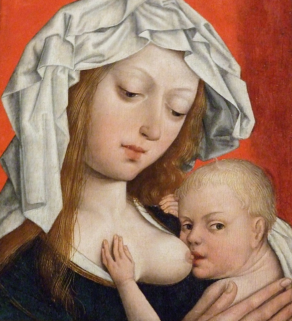 Detail of the Madonna Nursing the Christ Child by the Master of the Magdalene Legend in the Brooklyn Museum, March 2010