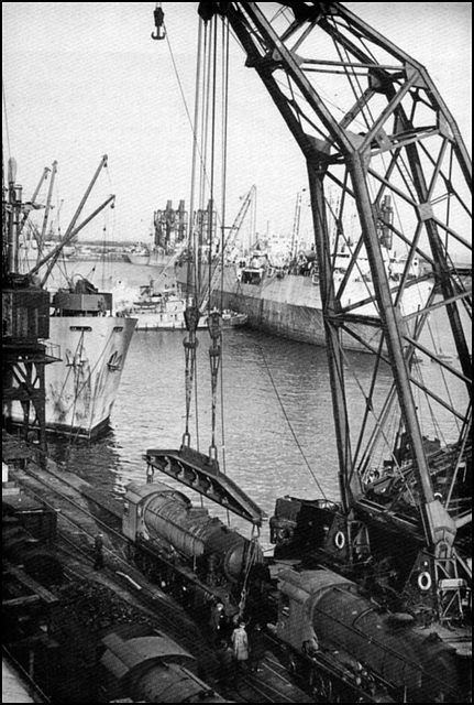 Railway loco's being unloaded at Cardiff