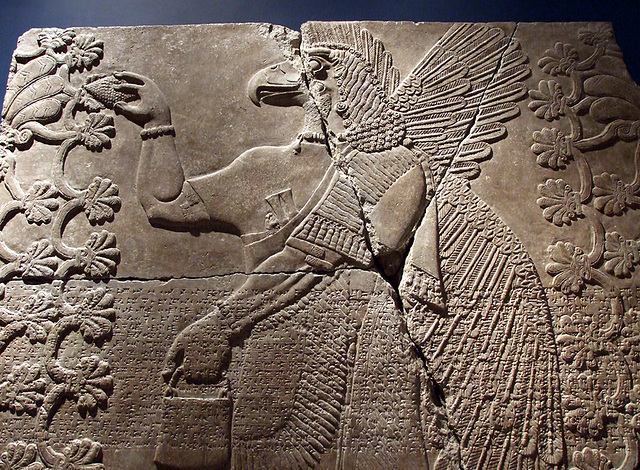 Detail of a Eagle-Headed Genie Between Two Sacred Trees Relief in the Brooklyn Museum, August 2007