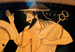 Detail of Hermes on the Euphronios Krater in the Metropolitan Museum of Art, December 2007