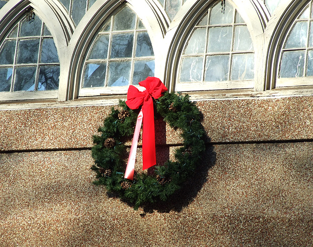 Holiday Wreath on the Bridge in Station Square in Forest Hills Gardens, January 2008