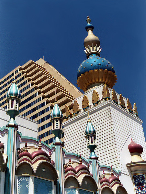 The Taj Mahal and Showboat Hotels from the Boardwalk in Atlantic City, Aug. 2006