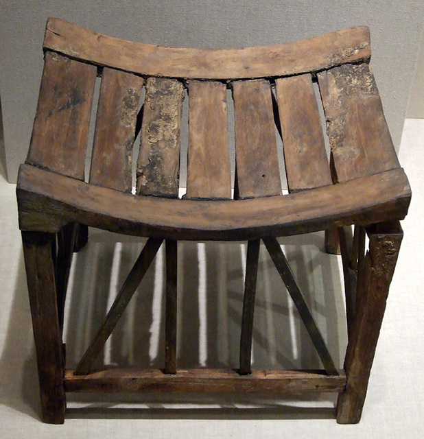 Egyptian Wood Stool with Latticework Bracing in the Brooklyn Museum, August 2007