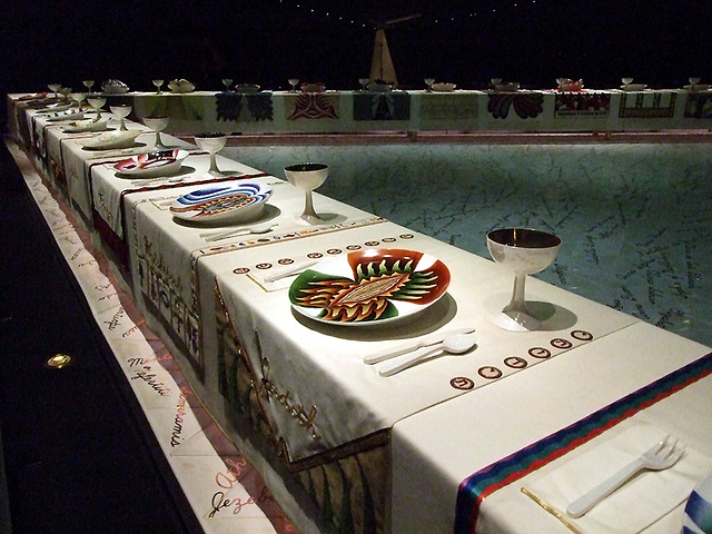 Detail of The Dinner Party by Judy Chicago in the Brooklyn Museum, August 2007