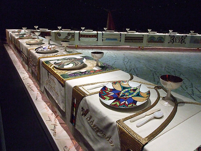 Detail of The Dinner Party by Judy Chicago in the Brooklyn Museum, August 2007