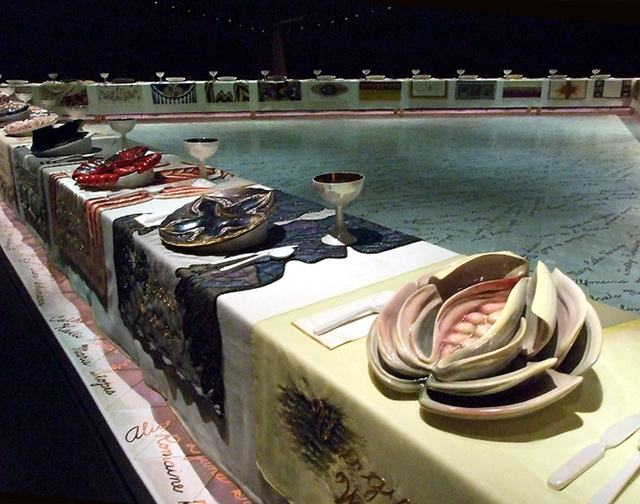 Detail of The Dinner Party by Judy Chicago in the Brooklyn Museum, August 2007