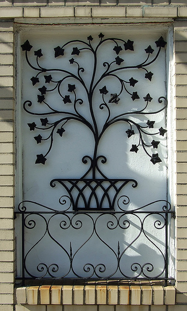 Detail of the Wrought Iron on the Facade of the Fox Funeral Home on Metropolitan Avenue in Forest Hills, July 2007
