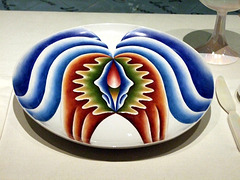 Detail of the Plate for Hatshepsut in the Dinner Party by Judy Chicago in the Brooklyn Museum, August 2007