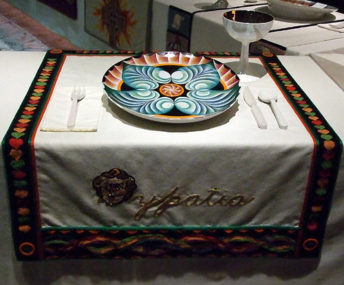 Setting for Hypatia in the Dinner Party by Judy Chicago in the Brooklyn Museum, August 2007