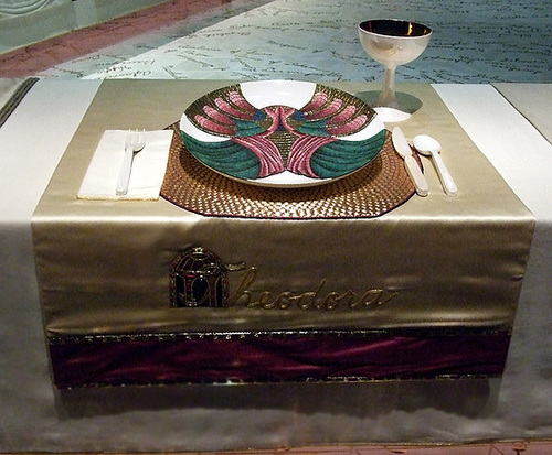 Setting for Theodora in the Dinner Party by Judy Chicago in the Brooklyn Museum, August 2007