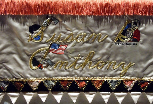 Detail of the Tablecloth for Susan B. Anthony in the Dinner Party by Judy Chicago in the Brooklyn Museum, August 2007