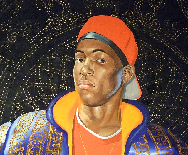 Detail of Passing / Posing (Female Prophet Deborah) by Kehinde Wiley in the Brooklyn Museum, March 2010