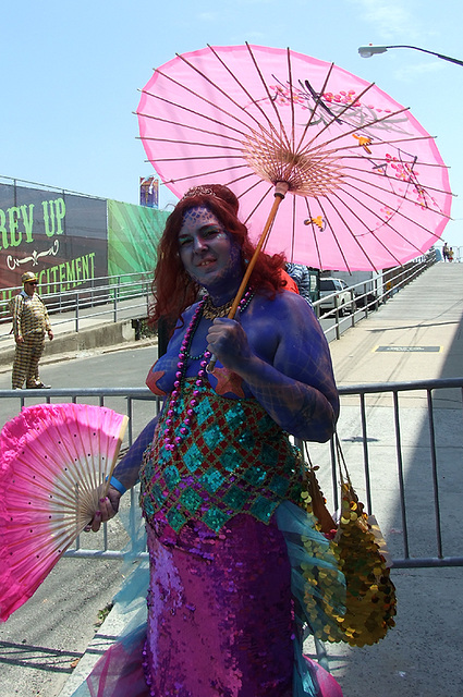Blue Mermaid with a Parasol at the Coney Island Mermaid Parade, June 2010