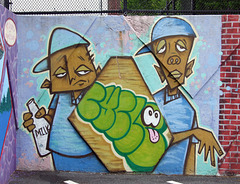 Detail of a Mural in a Parking Lot on Steinway Street in Astoria, May 2010