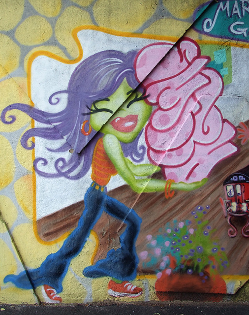 Detail of a Mural in a Parking Lot on Steinway Street in Astoria, May 2010