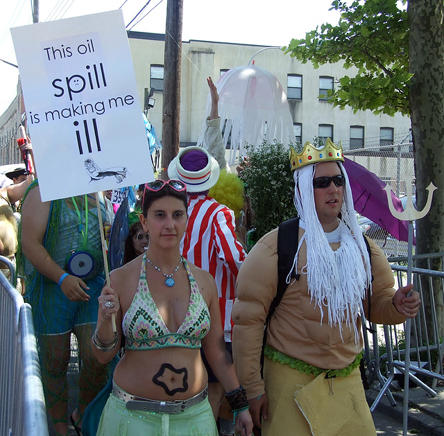 Oil Spill Protesting Mermaid and King Neptune at the Coney Island Mermaid Parade, June 2010