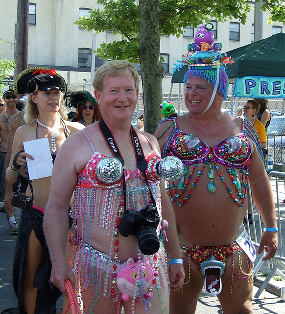 Two Men in Beaded Bikinis at the Coney Island Mermaid Parade, June 2010