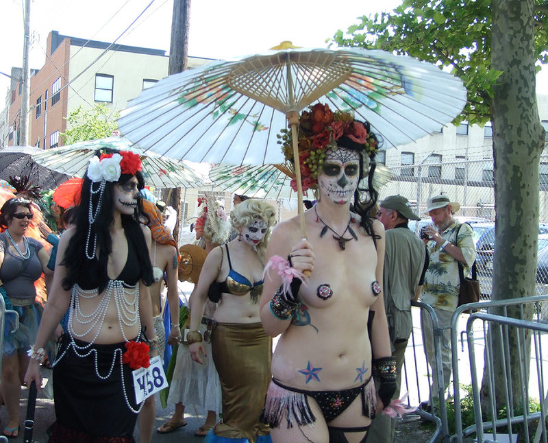 Skull-Faced Mermaids with Parasols at the Coney Island Mermaid Parade, June 2010