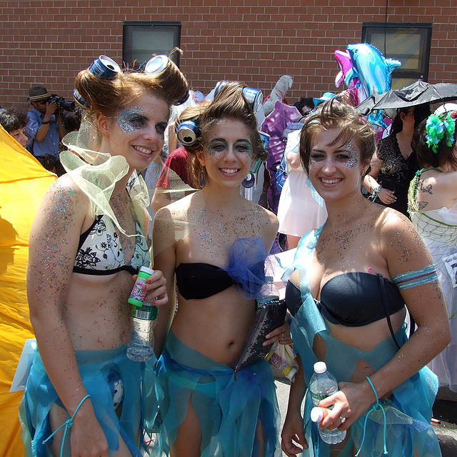 Mermaids with Soda Can Curlers at the Coney Island Mermaid Parade, June 2010