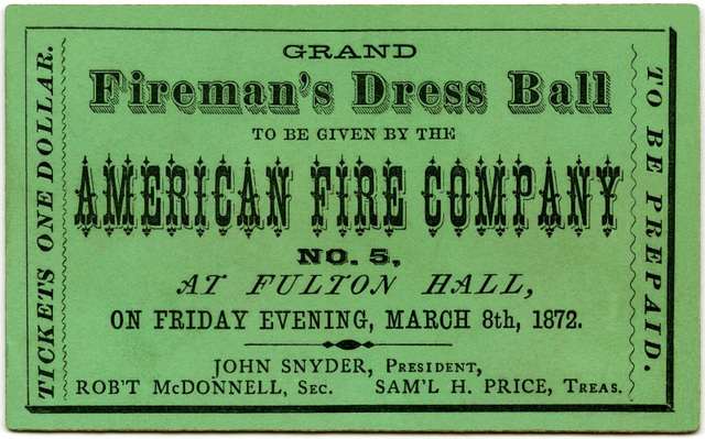 Fireman's Dress Ball, American Fire Co., No. 5, Lancaster, Pa., 1872