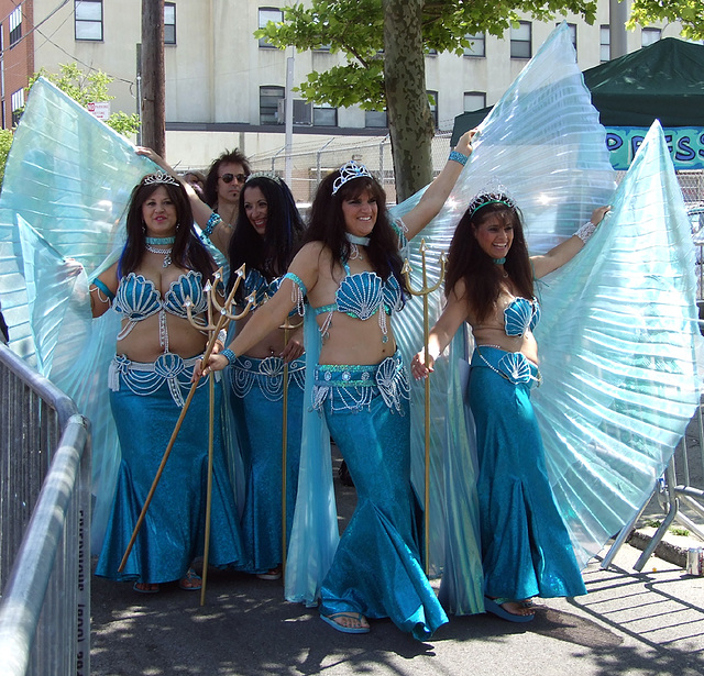 Mermaids in Aqua with Tridents at the Coney Island Mermaid Parade, June 2010