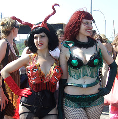 Sideshow Devil and Snake Charmer Mermaids at the Coney Island Mermaid Parade, June 2010