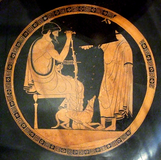 Detail of a Kylix with a Seated Poet and a Youth by Douris in the Metropolitan Museum of Art, Sept. 2007