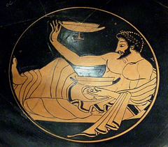 Detail of a Man Reclining in the Tondo of a Terracotta Kylix by an Artist Near the Kleophrades Painter in the Metropolitan Museum of Art, December 2007