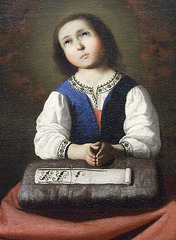 Detail of The Young Virgin by Zurbaran in the Metropolitan Museum of Art, January 2010
