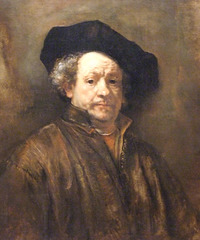 Detail of a Self-Portrait by Rembrandt in the Metropolitan Museum of Art, December 2010
