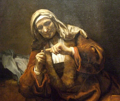 Detail of the Old Woman Cutting her Nails in Style of Rembrandt in the Metropolitan Museum of Art, March 2011