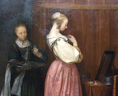 Detail of A Young Woman at Her Toilet with a Maid by Gerard ter Borch in the Metropolitan Museum of Art, January 2010