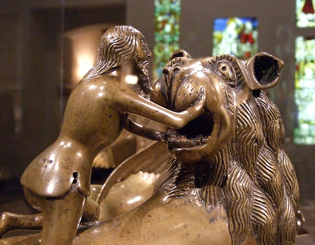 Detail of an Aquamanile in the Form of Samson and the the Lion in the Metropolitan Museum of Art, December 2007