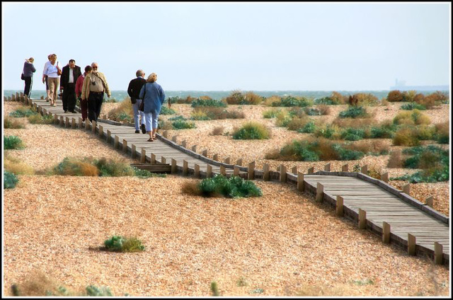 across the gravel