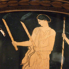 Detail of Hekate on the Terracotta Bell Krater Attributed to the Persephone Painter in the Metropolitan Museum of Art, November 2009