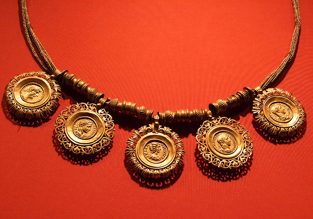 Detail of a Gold Collar with Medallions Containing Coins in the Metropolitan Museum of Art, Sept. 2007