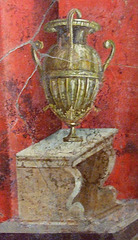 Detail of an Urn on a Table in the Bedroom from the Roman Villa of Villa of P. Fannius Synistor at Boscoreale in the Metropolitan Museum of Art, Sept. 2007