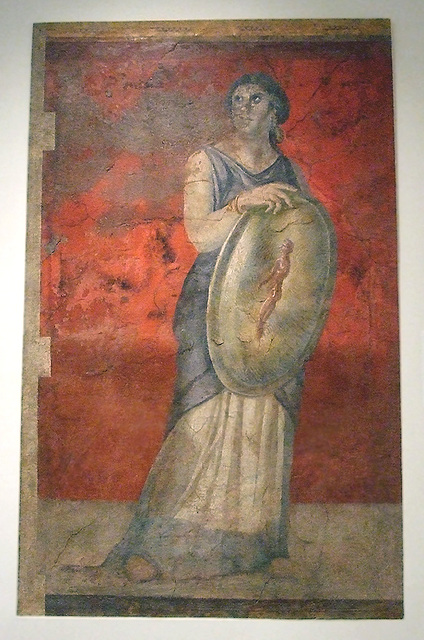 Standing Woman Holding a Shield Wall Painting from the Villa of P. Fannius Synistor at Boscoreale in the Metropolitan Museum of Art, Sept. 2007