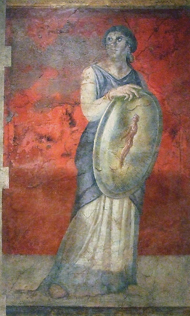 Standing Woman Holding a Shield Wall Painting from the Villa of P. Fannius Synistor at Boscoreale in the Metropolitan Museum of Art, Sept. 2007