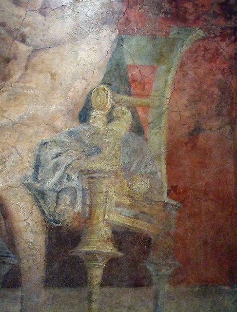 Detail of the Man and Woman Seated Side by Side Wall Painting from the Villa of P. Fannius Synistor at Boscoreale in the Metropolitan Museum of Art, Sept. 2007