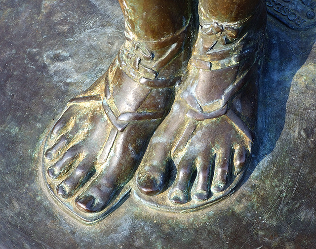 Detail of the Bronze Sculpture of a Girl Holding a Sundial in the Rose Garden in the Brooklyn Botanic Garden, July 2008